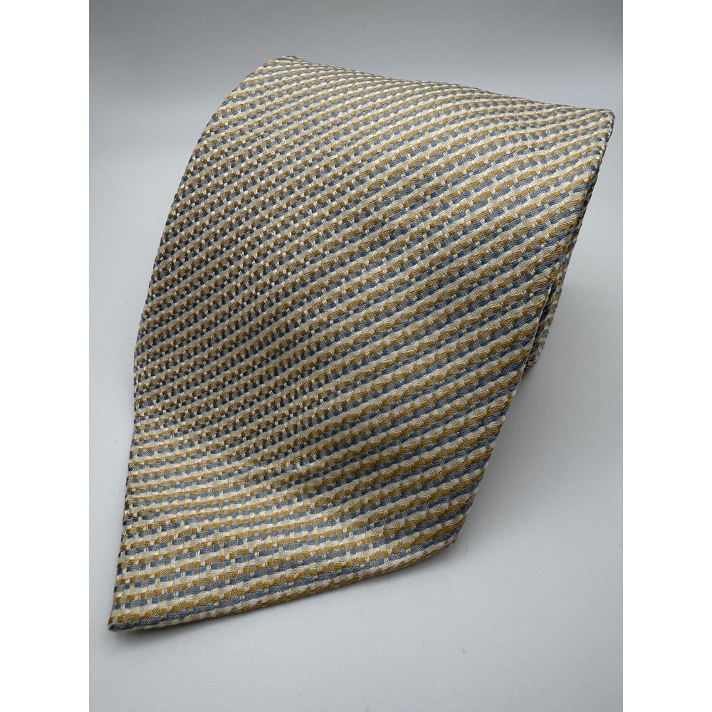 Joseph & Lyman Tie Mens Silk Gold Blue Woven Check Wrinkle Free Bloomingdales